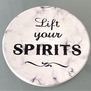 “Lift Your Spirits” Ceramic Cork backed coaster 3.5”